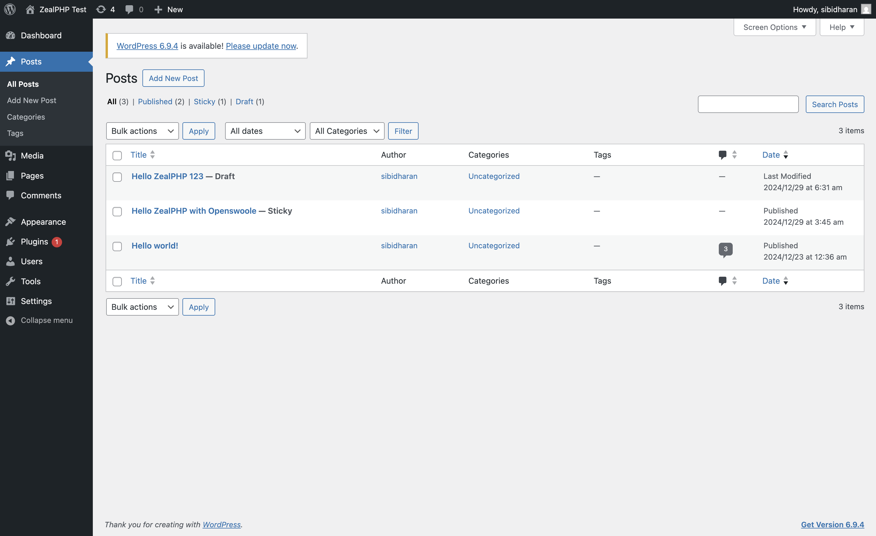 WordPress posts list on ZealPHP